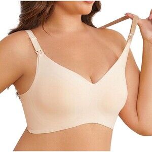 Seednur XXL Beige Breastfeeding Bra Seamless Soft Nursing Adjustable Straps